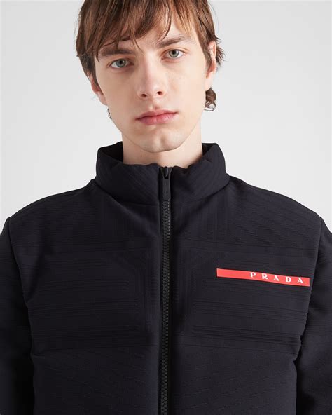 prada knitted jacket mab|Black Cropped Technical Knit Puffer Jacket .